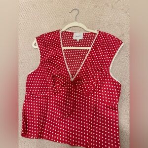 Reformation cherry silk top in red polka dot size 10